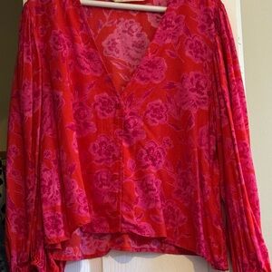 Jen's Pirate Booty Red and Pink Floral Blouse